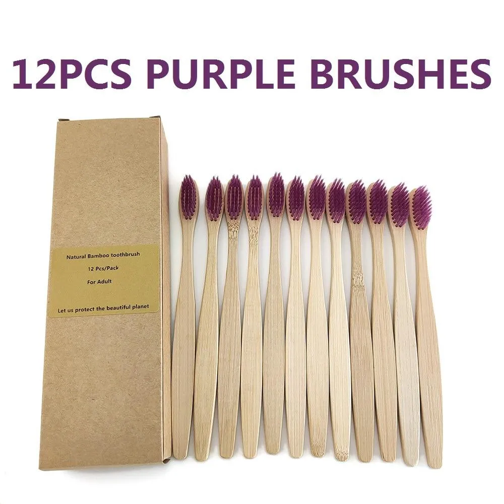 12Pcs Pack Rainbow Natural Soft Hair  Bamboo Toothbrushes