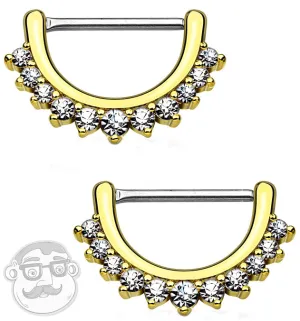 14G Gold Plated Cubic Zirconia Rim Brass Nipple Clicker Ring