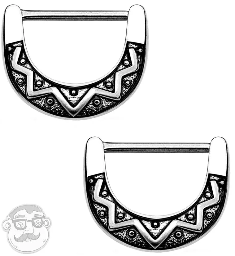 14G Silver Mayan Fan Brass Nipple Clicker Ring