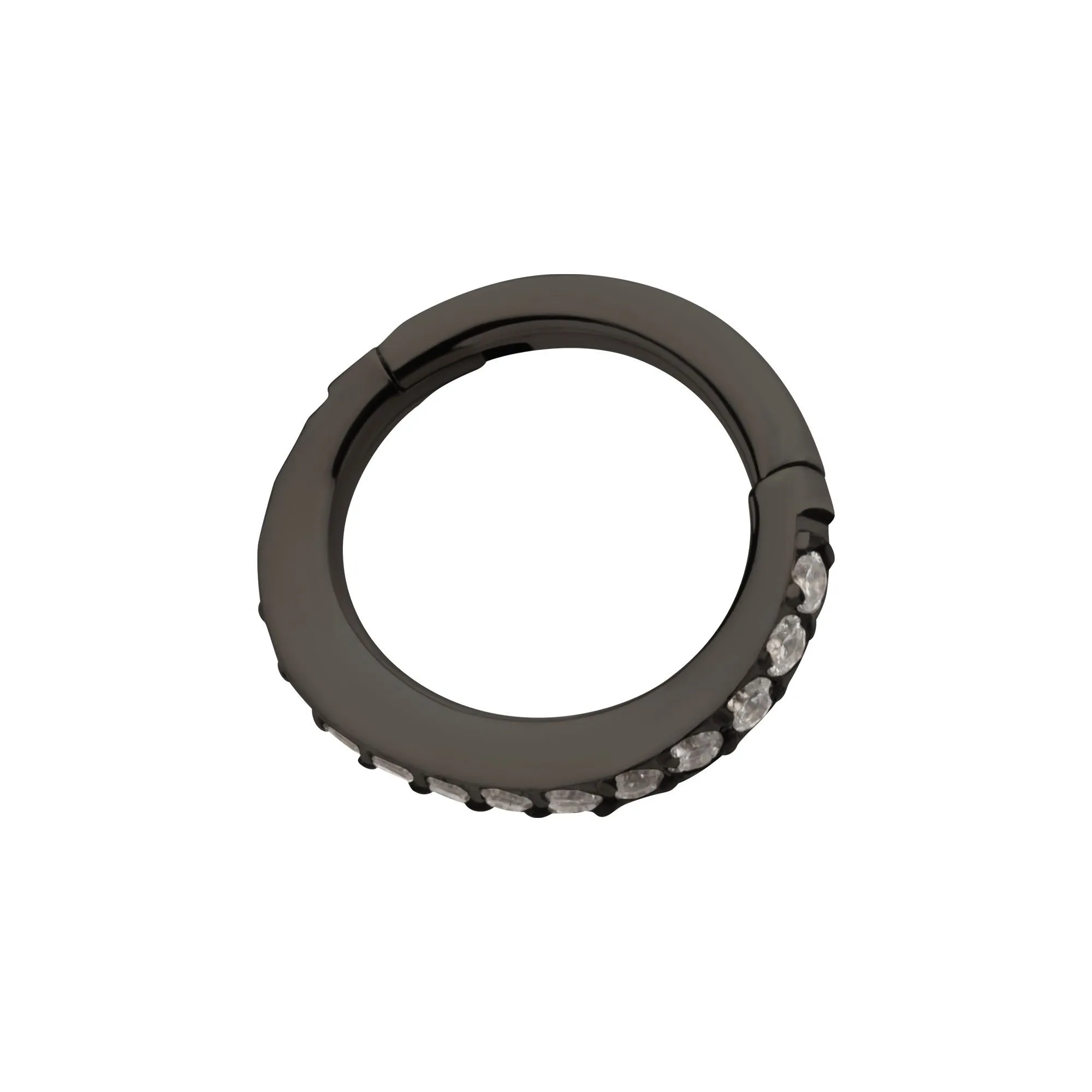 Black PVD Titanium Clicker Ring Oval Shape Clear CZ Hinged Segment