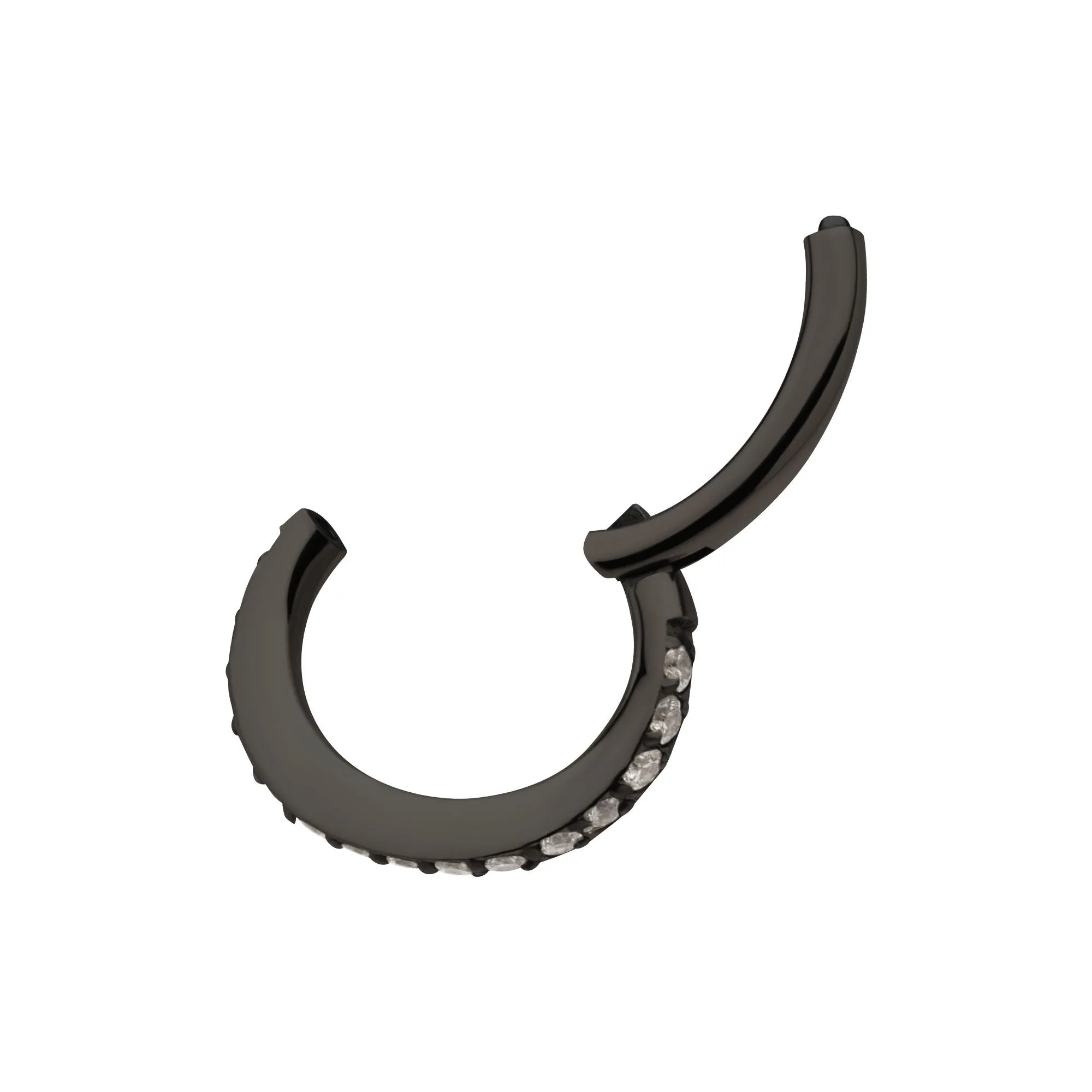 Black PVD Titanium Clicker Ring Oval Shape Clear CZ Hinged Segment