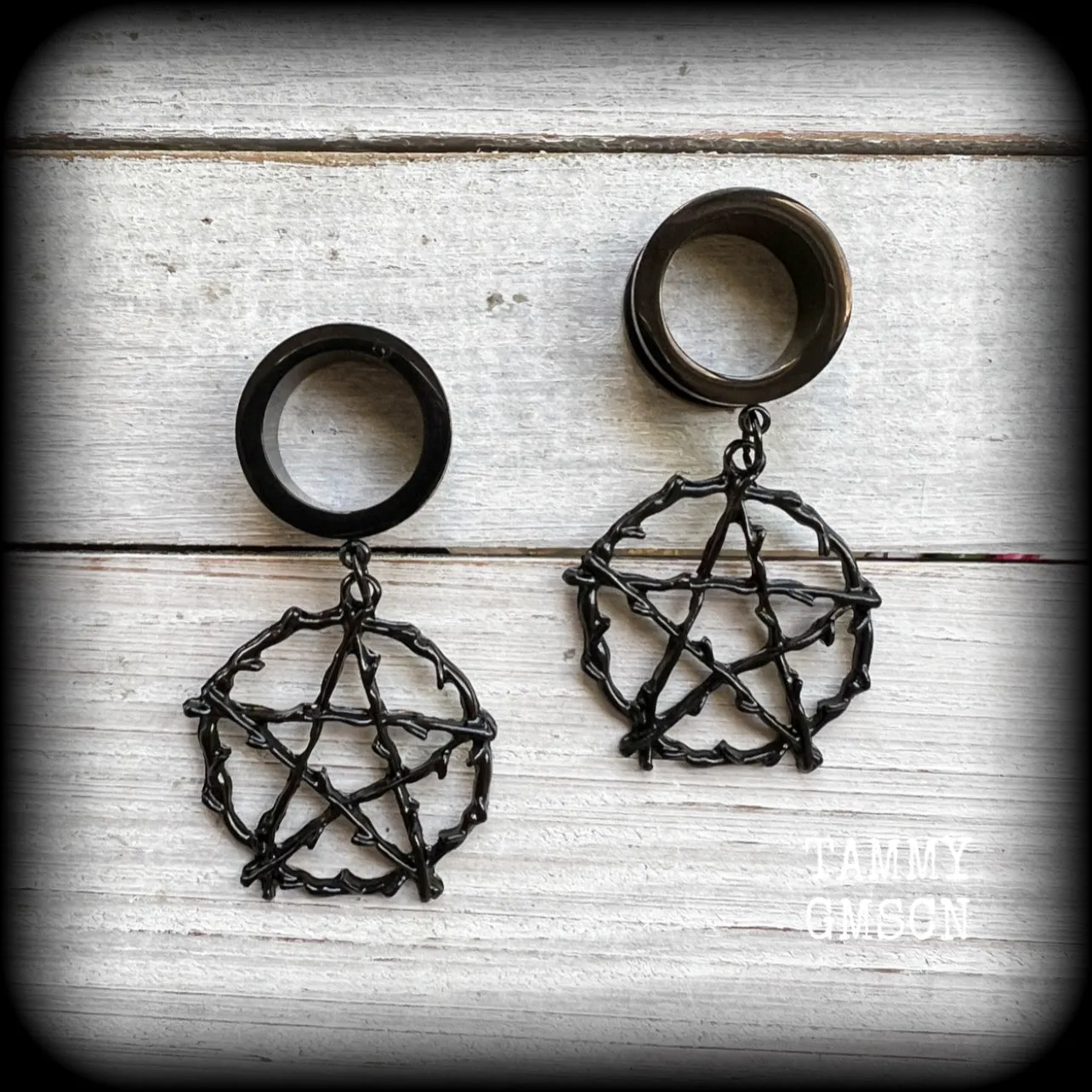 Black witches pentacle-Pentagram tunnel earrings