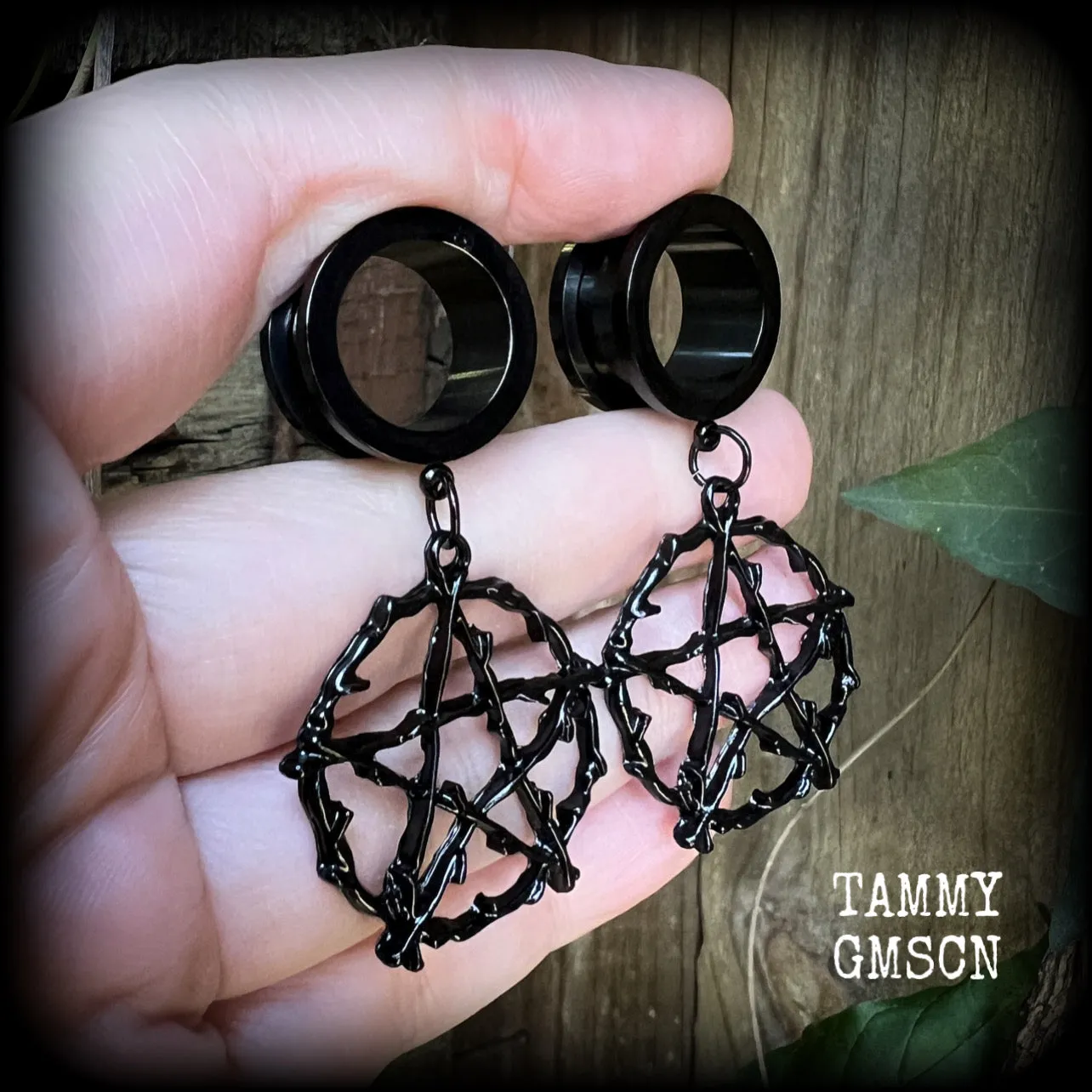 Black witches pentacle-Pentagram tunnel earrings