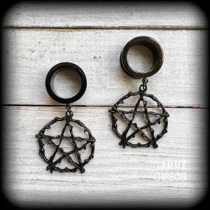 Black witches pentacle-Pentagram tunnel earrings