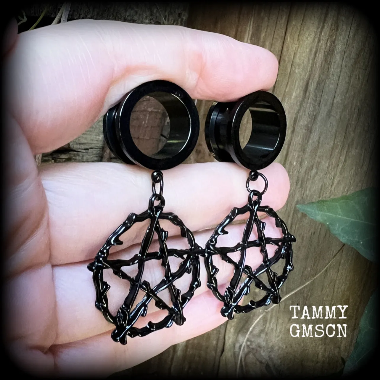 Black witches pentacle-Pentagram tunnel earrings