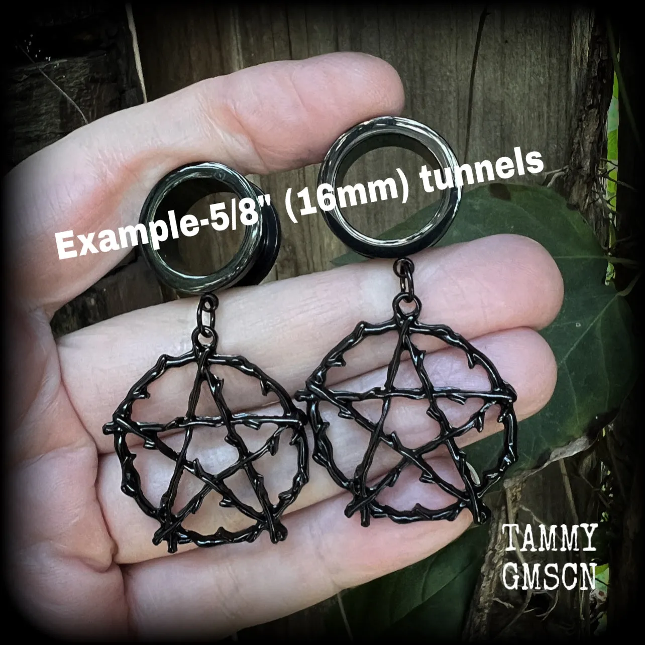 Black witches pentacle-Pentagram tunnel earrings