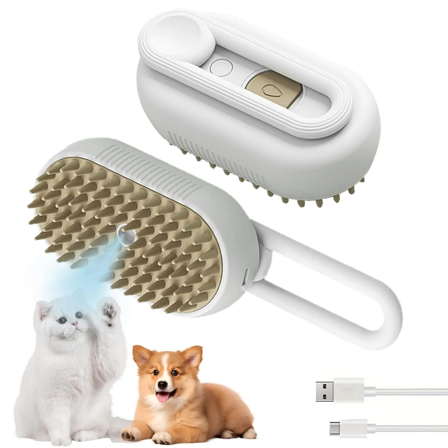 Cat Steam Brush Cat Brush for Shedding Steam Cat Brush Dog Brush with Steam Self Cleaning Pet Hair Cleaning Brush Comb for Cats Dogs Spray 3 in 1 Cat Brush for Pet Grooming (grey)