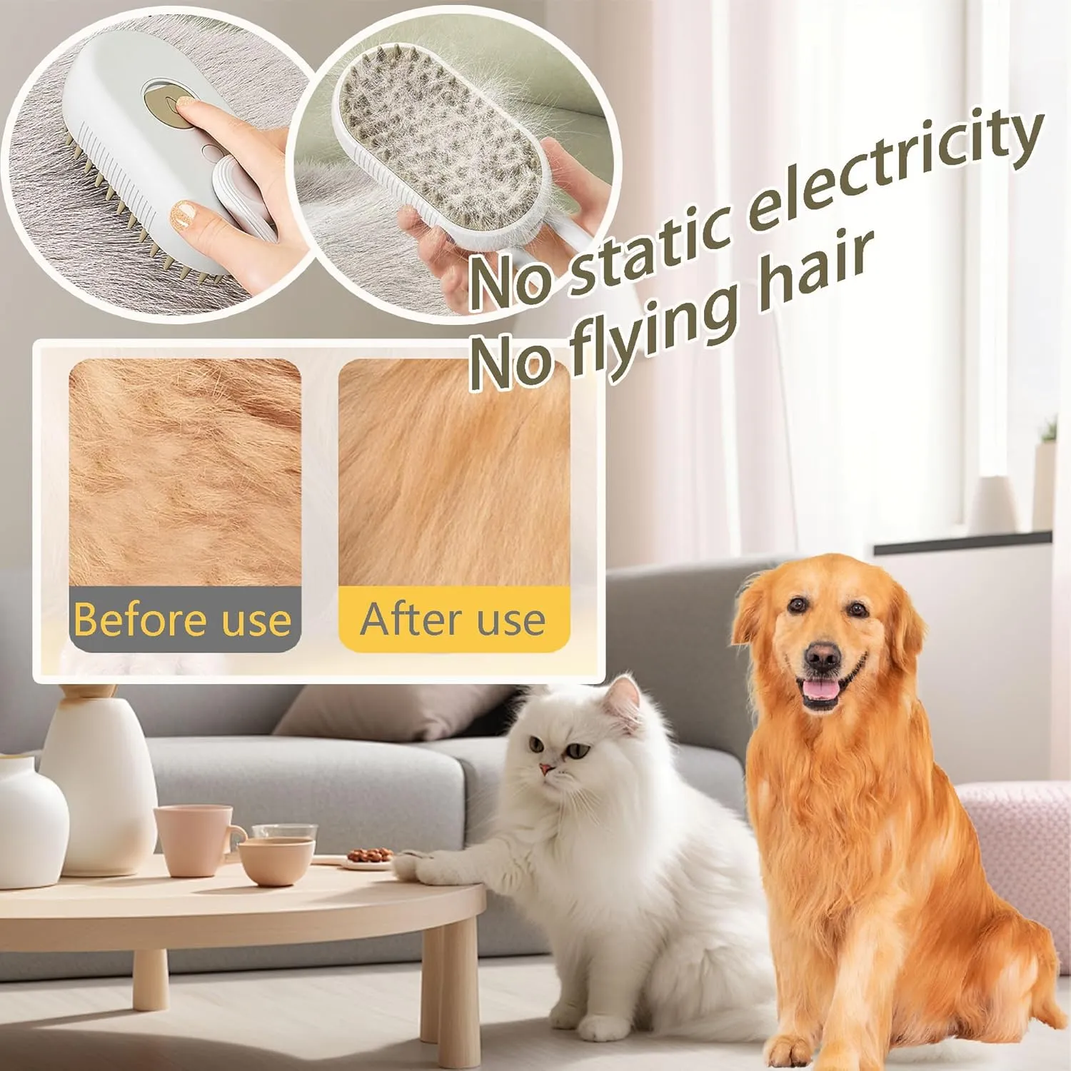 Cat Steam Brush Cat Brush for Shedding Steam Cat Brush Dog Brush with Steam Self Cleaning Pet Hair Cleaning Brush Comb for Cats Dogs Spray 3 in 1 Cat Brush for Pet Grooming (grey)