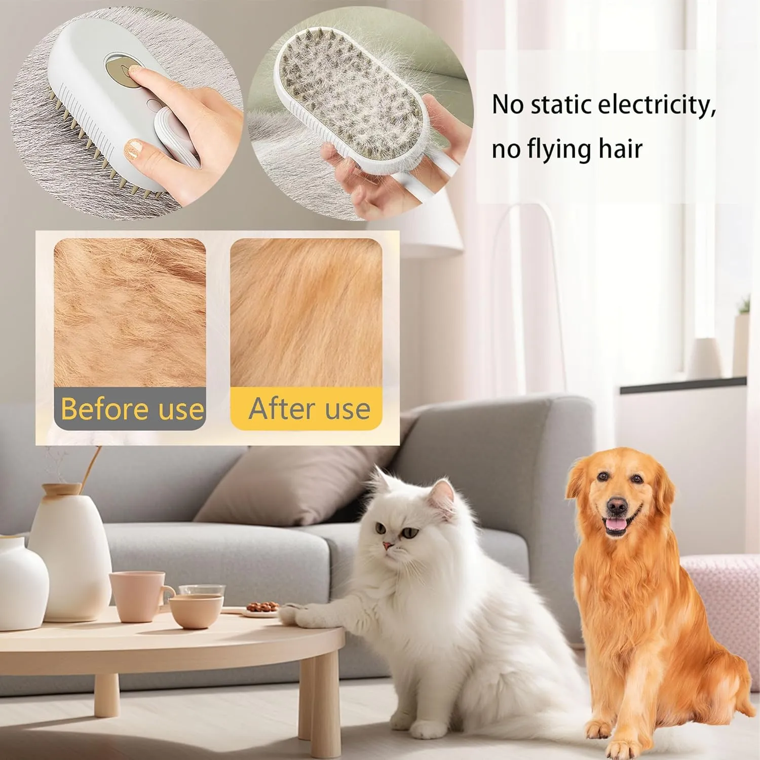 Cat Steam Brush Cat Brush for Shedding Steam Cat Brush Dog Brush with Steam Self Cleaning Pet Hair Cleaning Brush Comb for Cats Dogs Spray 3 in 1 Cat Brush for Pet Grooming (grey)