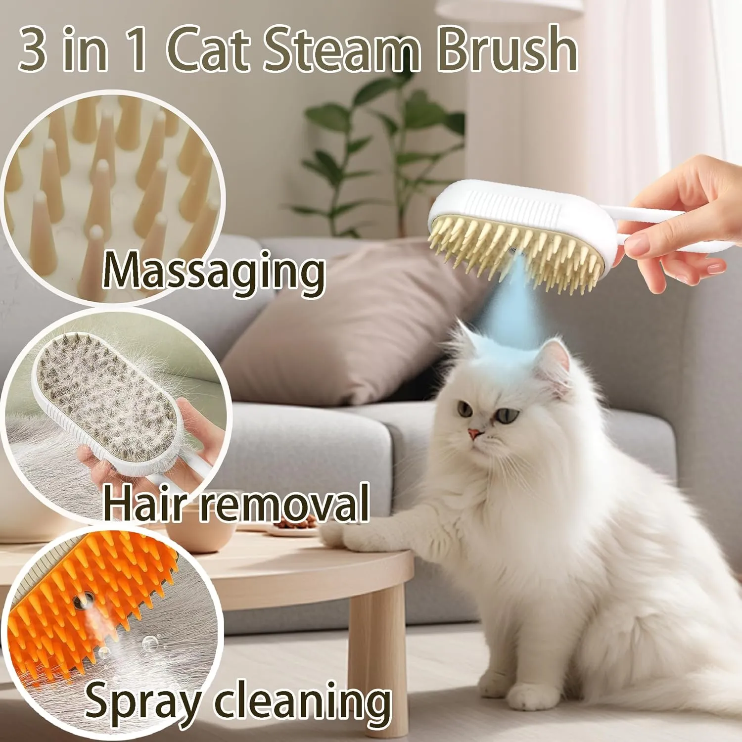 Cat Steam Brush Cat Brush for Shedding Steam Cat Brush Dog Brush with Steam Self Cleaning Pet Hair Cleaning Brush Comb for Cats Dogs Spray 3 in 1 Cat Brush for Pet Grooming (grey)