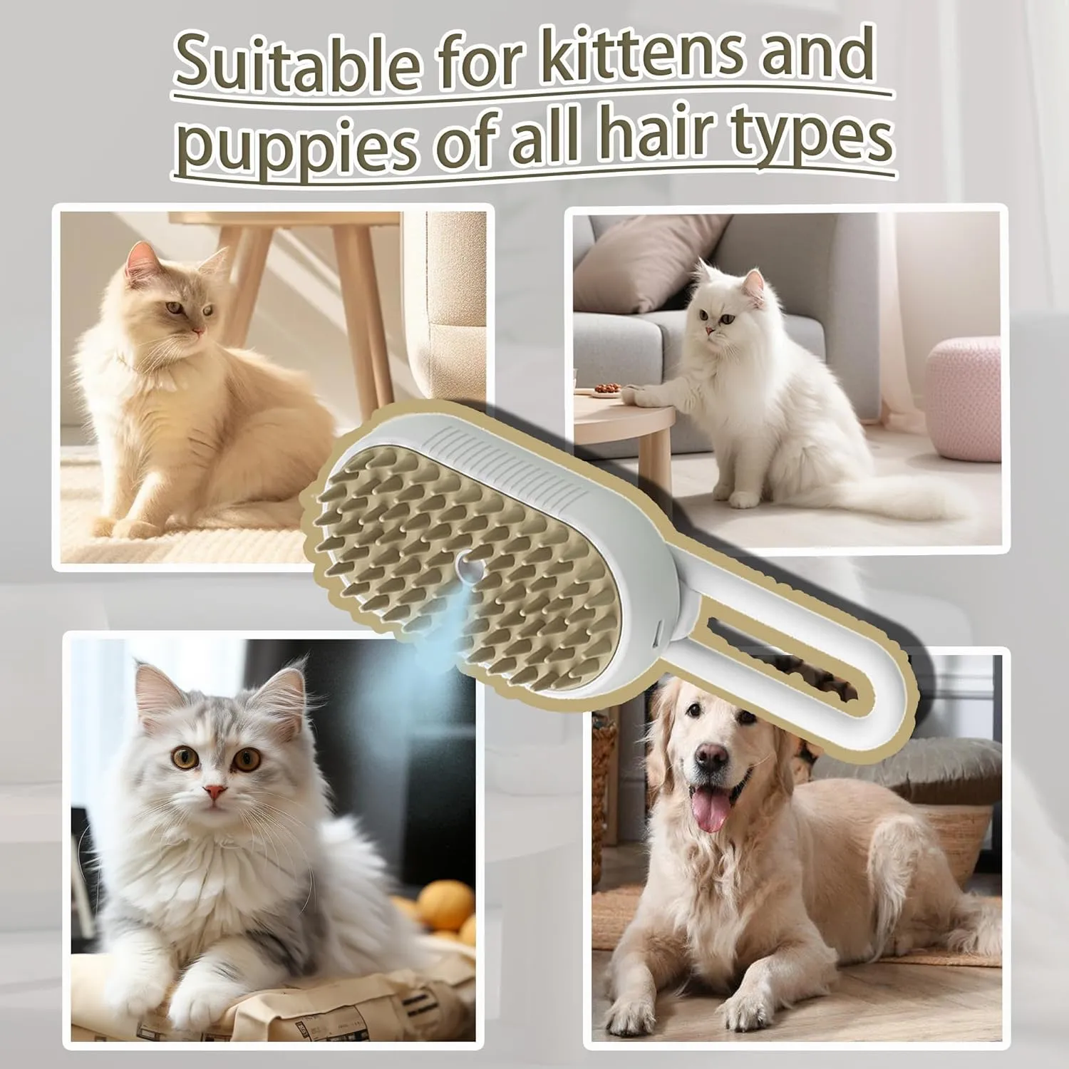 Cat Steam Brush Cat Brush for Shedding Steam Cat Brush Dog Brush with Steam Self Cleaning Pet Hair Cleaning Brush Comb for Cats Dogs Spray 3 in 1 Cat Brush for Pet Grooming (grey)