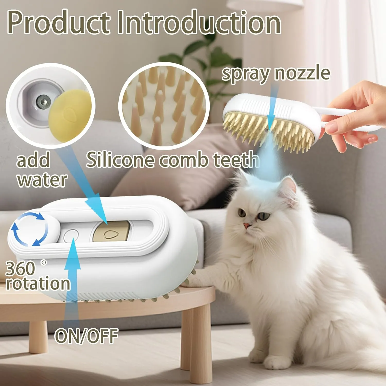 Cat Steam Brush Cat Brush for Shedding Steam Cat Brush Dog Brush with Steam Self Cleaning Pet Hair Cleaning Brush Comb for Cats Dogs Spray 3 in 1 Cat Brush for Pet Grooming (grey)
