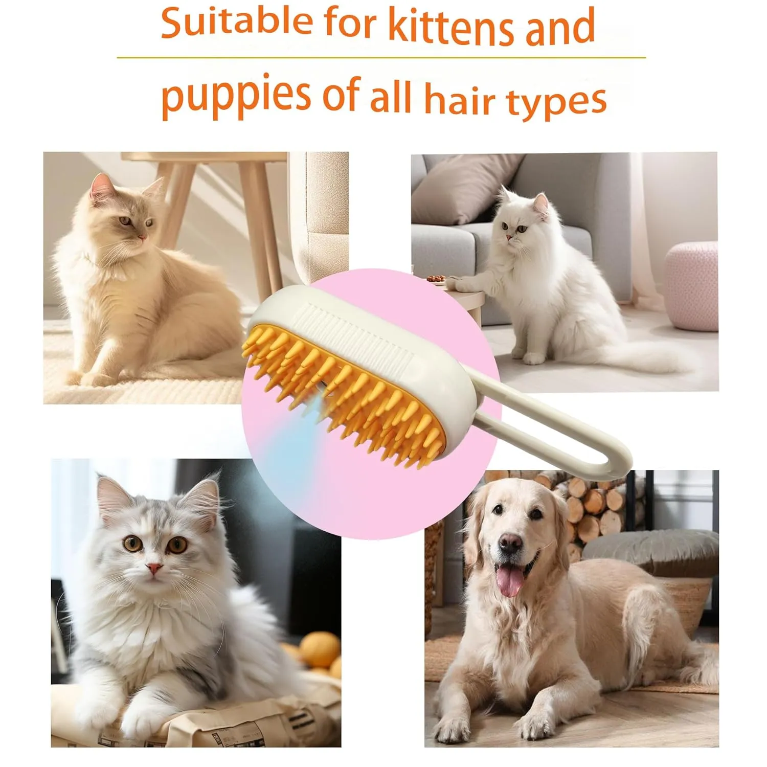 Cat Steam Brush Cat Brush for Shedding Steam Cat Brush Dog Brush with Steam Self Cleaning Pet Hair Cleaning Brush Comb for Cats Dogs Spray 3 in 1 Cat Brush for Pet Grooming (grey)