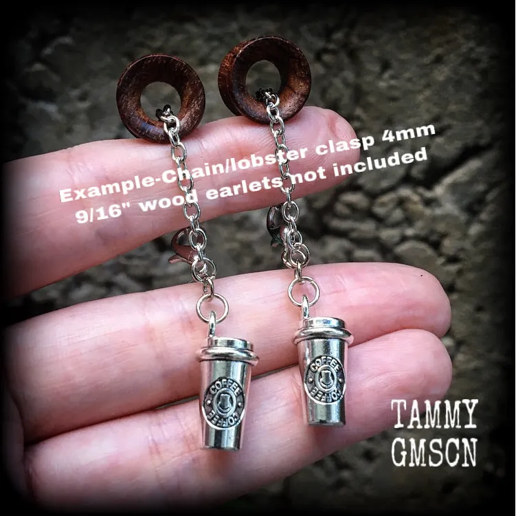 Coffee keep cup tunnel earrings-Tunnel dangles