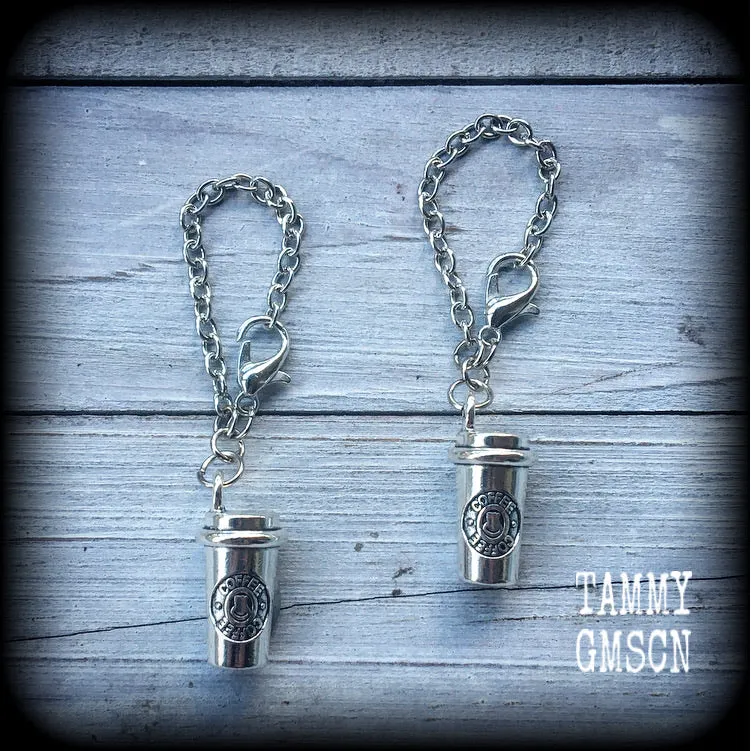 Coffee keep cup tunnel earrings-Tunnel dangles