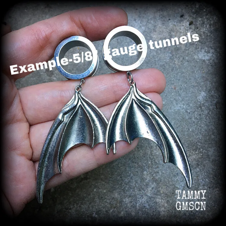 Dragon wings tunnel earrings-Bat wings tunnel dangles