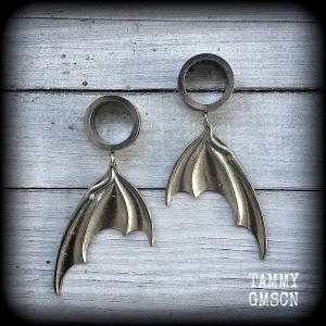 Dragon wings tunnel earrings-Bat wings tunnel dangles