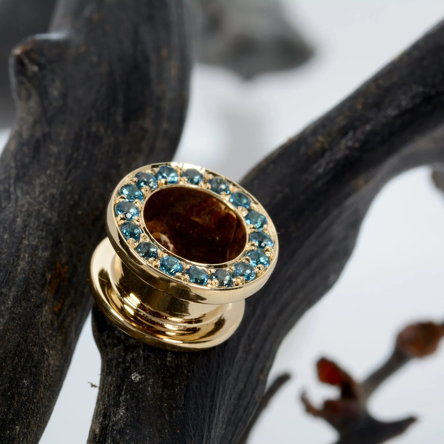 Flesh Tunnels Topaz Blue London 14K