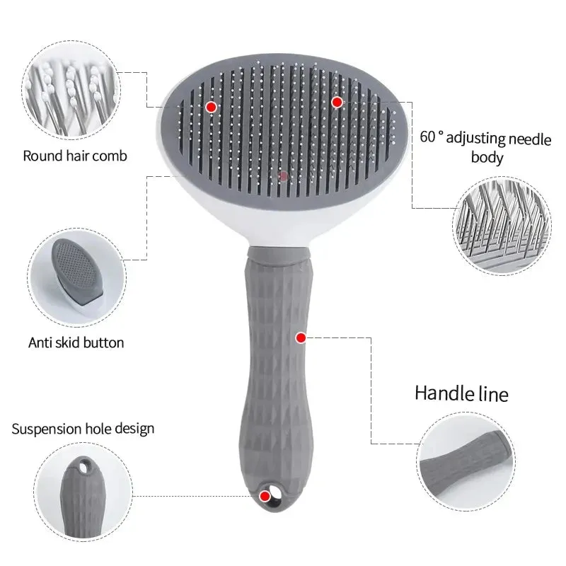 Self-Cleaning Pet Hair Remover Brush for Cats & Dogs – Slicker Comb for Grooming and Hair Removal