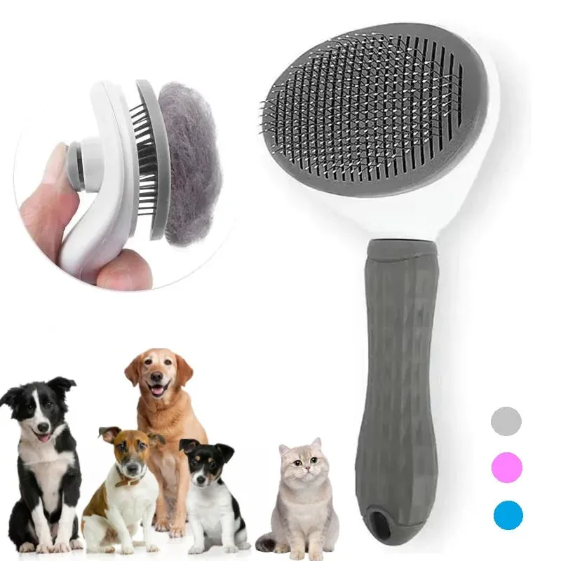 Self-Cleaning Pet Hair Remover Brush for Cats & Dogs – Slicker Comb for Grooming and Hair Removal