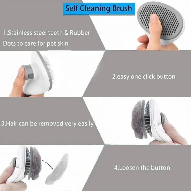 Self-Cleaning Pet Hair Remover Brush for Cats & Dogs – Slicker Comb for Grooming and Hair Removal