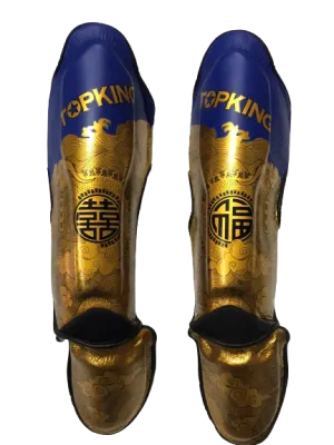 Top King Shin Guards TKSGCT-CN01 Fook & Double Happiness Blue Gold