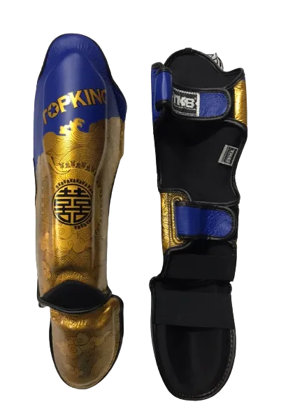 Top King Shin Guards TKSGCT-CN01 Fook & Double Happiness Blue Gold