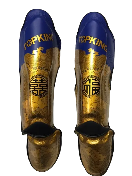 Top King Shin Guards TKSGCT-CN01 Fook & Double Happiness Blue Gold